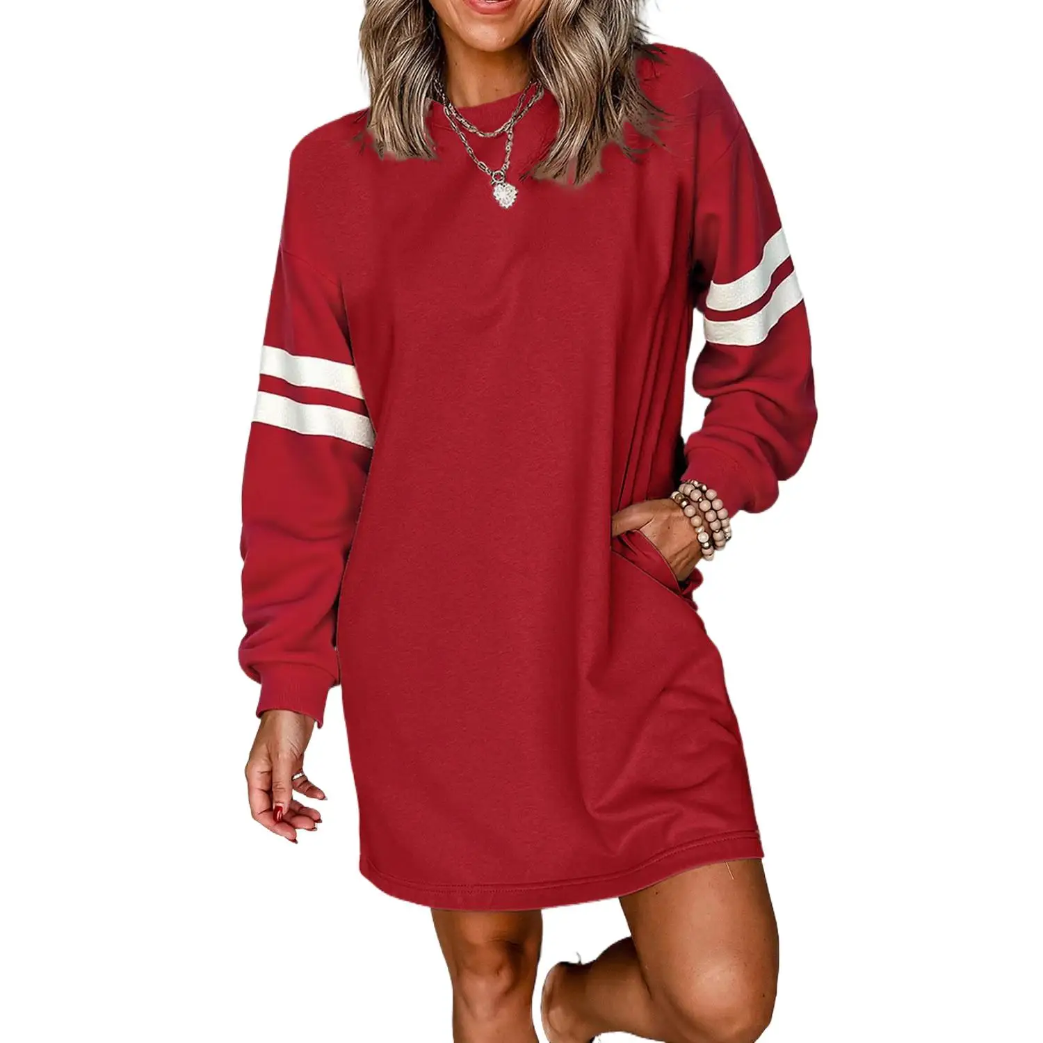 2025 New Fashion Color Block Long Sleeve Round Neck Sweatshirt For Women In Autumn Casual Loose Striped Top For Women