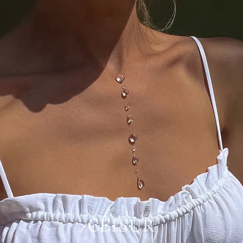 Clear Dewdrop Tassel Series Necklace Minimalist Drip Glue Beads Clavicle Chain Women Holiday Niche Trendy Jewelry - view 4