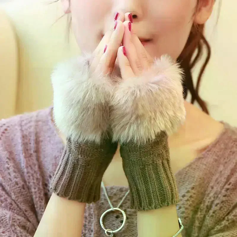 

Женские осенне-зимние теплые плюшевые вязаные шерстяные перчатки с половиной пальца, милые, милые, гладкие, мягкие, для письма