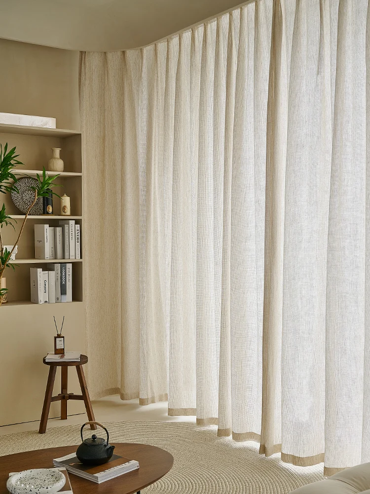 Estilo simples e moderno algodão linho semi-blackout cortinas para sala de estar quarto francês linho voile janela cortinas outono