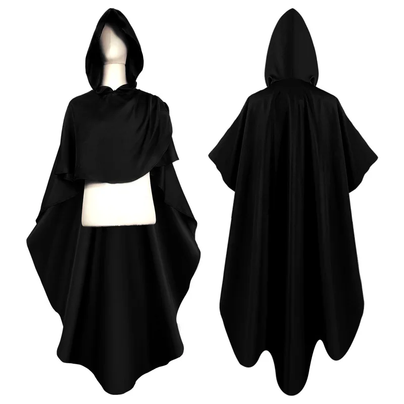 Halloween cospaly traje europeu retro medieval cavaleiro capa de comprimento médio com capuz capa unissex modelos jogar trajes
