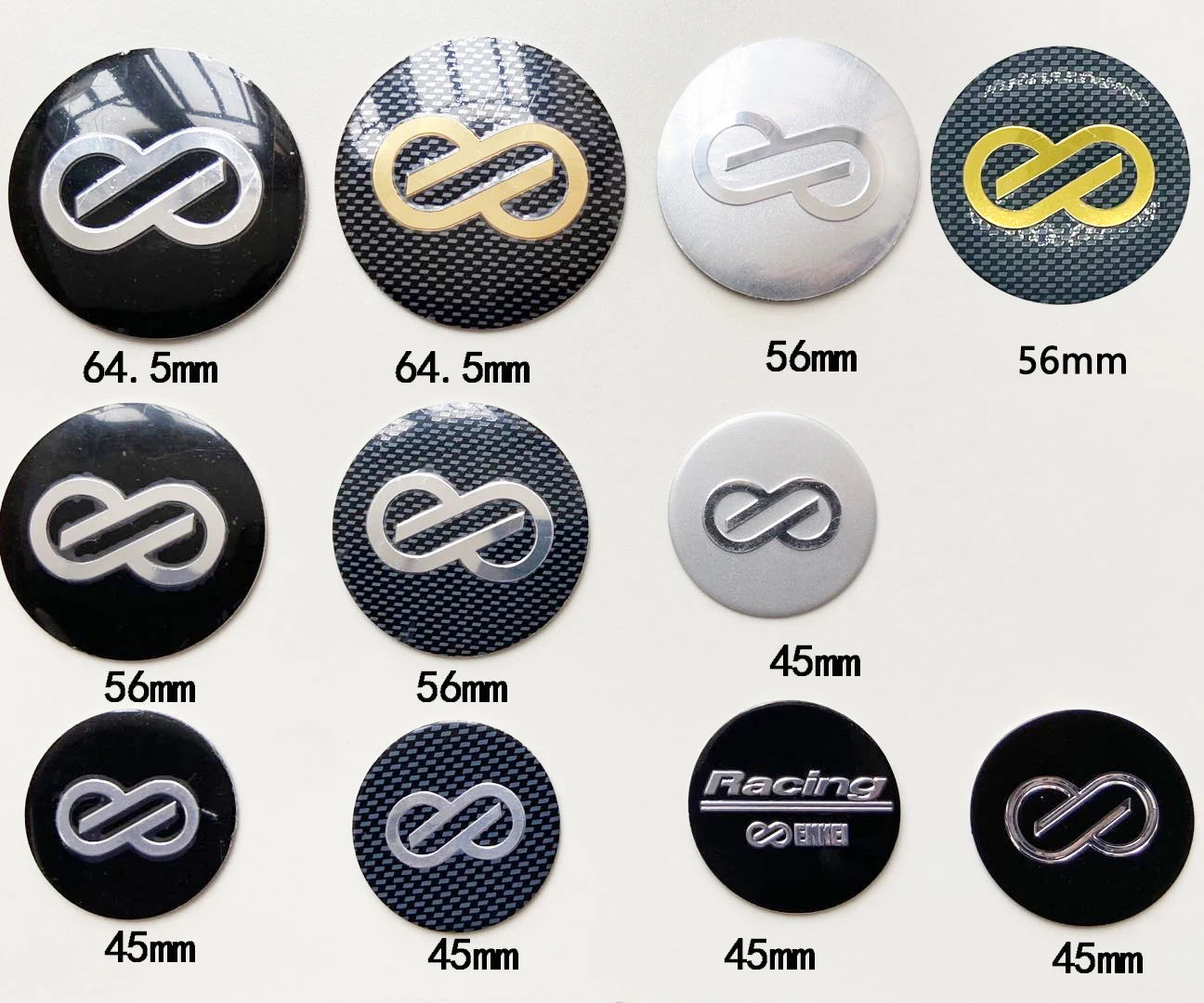 4 SZTUK/LOT 45mm 56mm 64.5mm Naklejka z emblematem na kołpaki kół samochodowych do aluminiowych naklejek na kołpaki ENKEI Racing