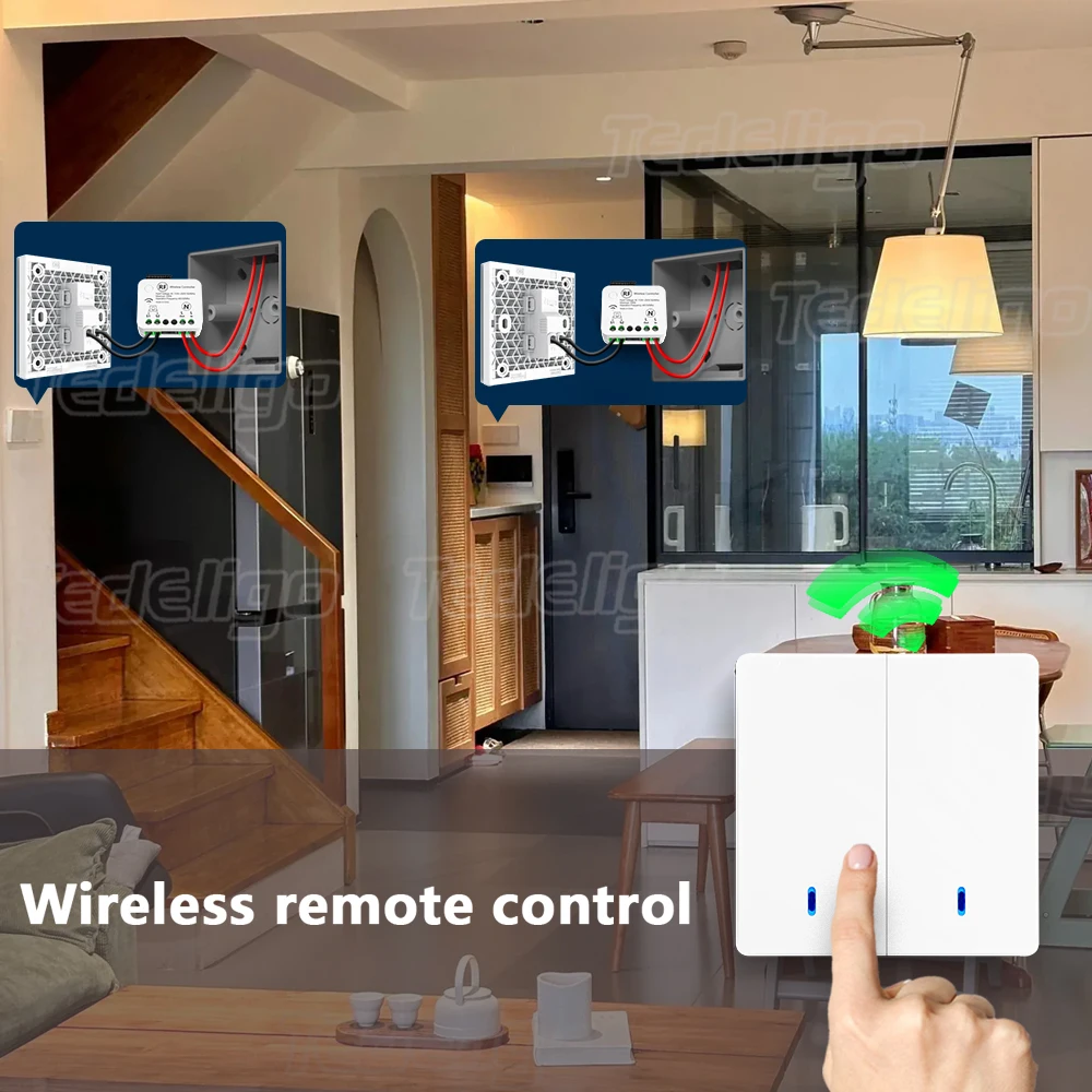 433Mhz Wireless Light Switch Without Neutral Mini Receiver Moudle 220V with 1/2/3Gang Wall Panel Remote Control Led Lamp Fan