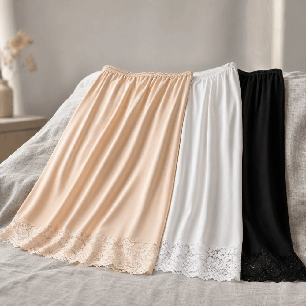 Thin Ice Silk Modal Female Half Length Skirt Anti-glare Lace Innerwear Short Skirt High Waist Elastic Mesh Flower Underskirt