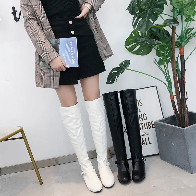 Big size 43 Over-knee Boots Increase Heel Wedges Sweet Thin Leg Long Boots Women White Black  Boot Shoess3r