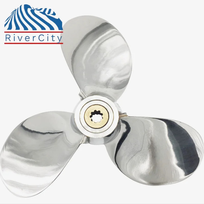 RiverCity Boat Propeller 7 1/2x8 For Yamaha motor 4hp 5hp 6hp Stainless Steel 3 Blade 9 Spline Marine Engine Part SS prop 7.5x8