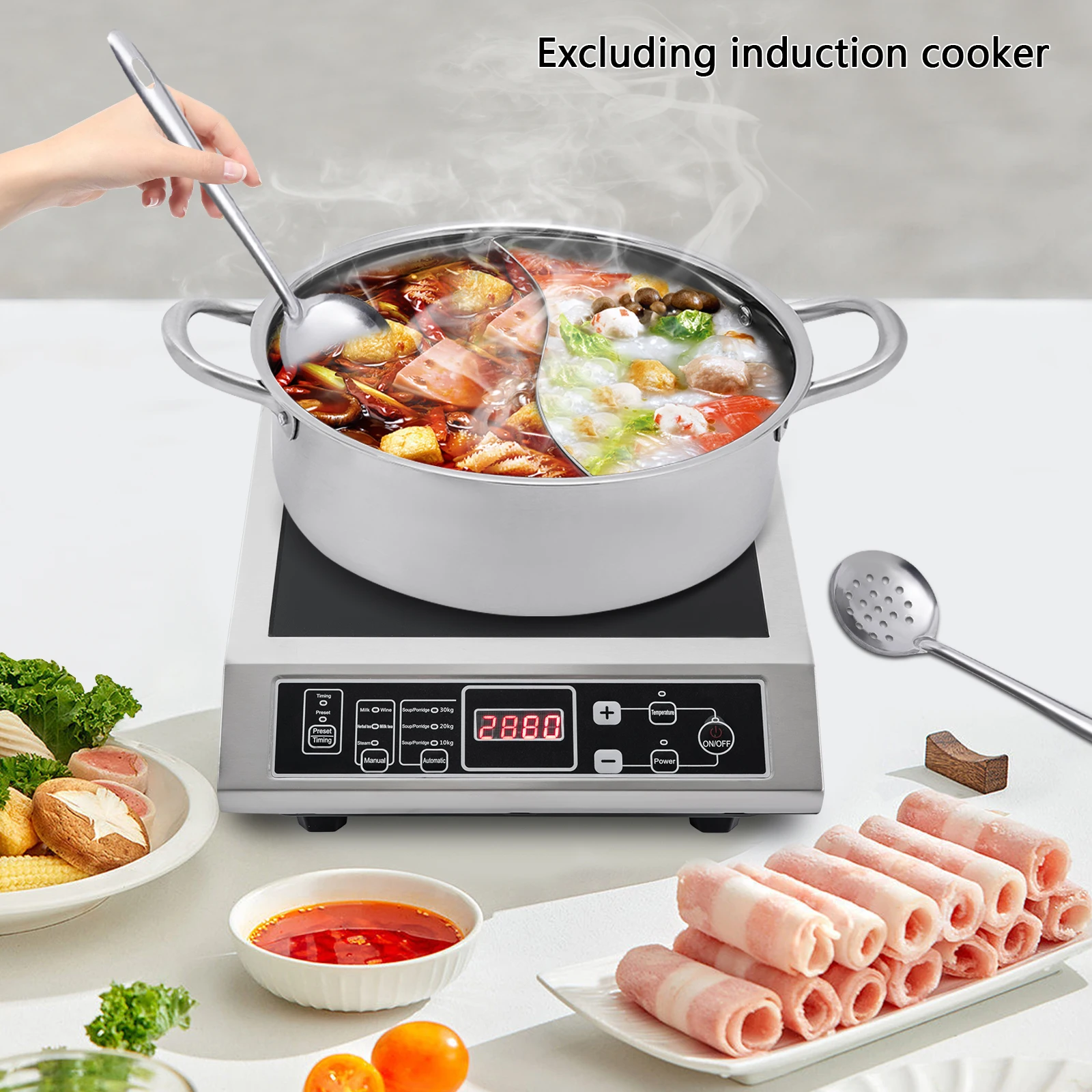 32cm 304 Stainless Steel Hot Pot with Divider Glass Lid Spoon/ Leaky Spoon for Kitchens in hotels, Restaurants, Homes, etc.