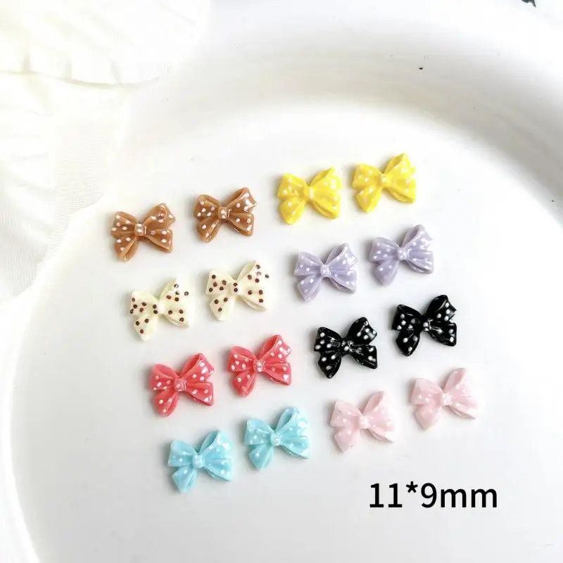 Dopamine Colored Bows Resin Nail Art Decorations Painted Polka Dots Tie Sweet Stylish Nail Charms for DIY Hair Clip Nail Crafts