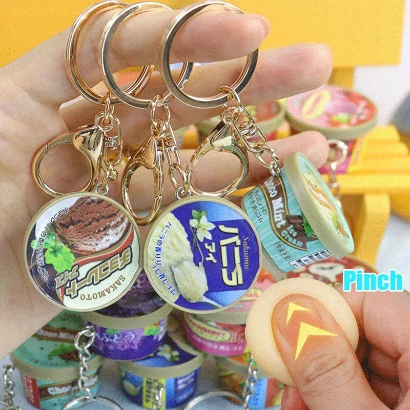 Relaxed Miniature Keychain Ice Cream Cone Slow Rebound Pinch Pendant Creative Food and Play Variety of Flavors Pudding Keychain