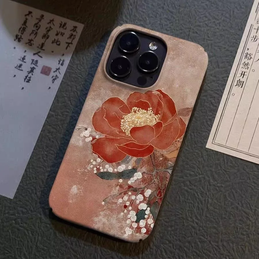 النمط الصيني أنيقة زهرة التقليدية المائية اللوحة جراب هاتف آيفون 16 15 14 11 12 13 برو ماكس زائد الغطاء الخلفي