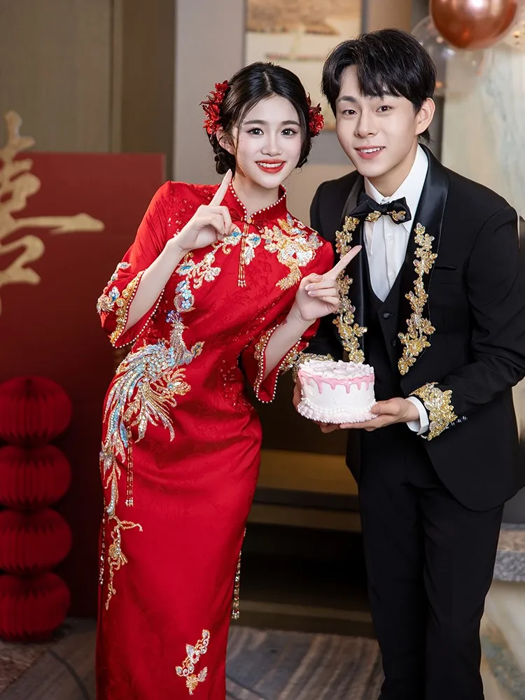 

New cheongsam wedding dress Chinese-style for brides toasting and the sense of going out