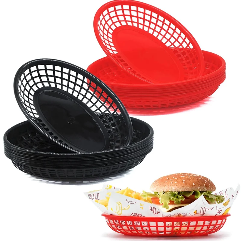 Plastic Fast Food Basket Oval Food Serving Baskets Fry Baskets Serving Tray for Hot Dogs Chicken Burgers Sandwiches Fries