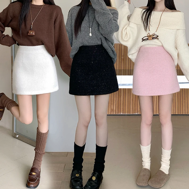 Coréen Sle taille haute a-ligne jupe femmes automne hiver Plaid minceur Ele f-longueur jupe vêtements de transport