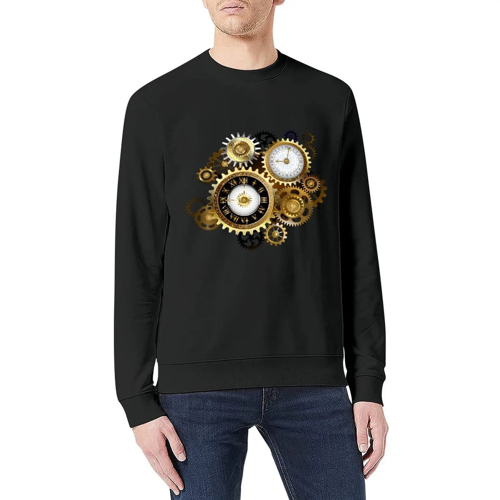 Two Steampunk Clocks with Gears Pullover men's coat men's sweat-shirt set japanese style anime clothes pullover