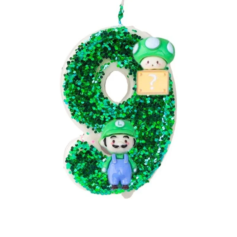 Velas de cumpleaños con números 3D, decoración de pasteles, velas de ducha temáticas de Marios Luigi, adorno para tarta, decoración de pastel de fiesta de cumpleaños
