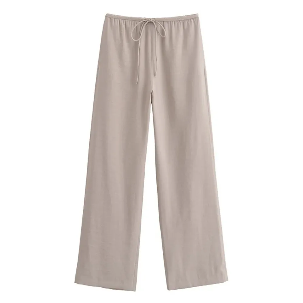 

2024 Spring/Summer Solid Linen Mid-waist Loose Casual All-fit Straight-leg Pants
