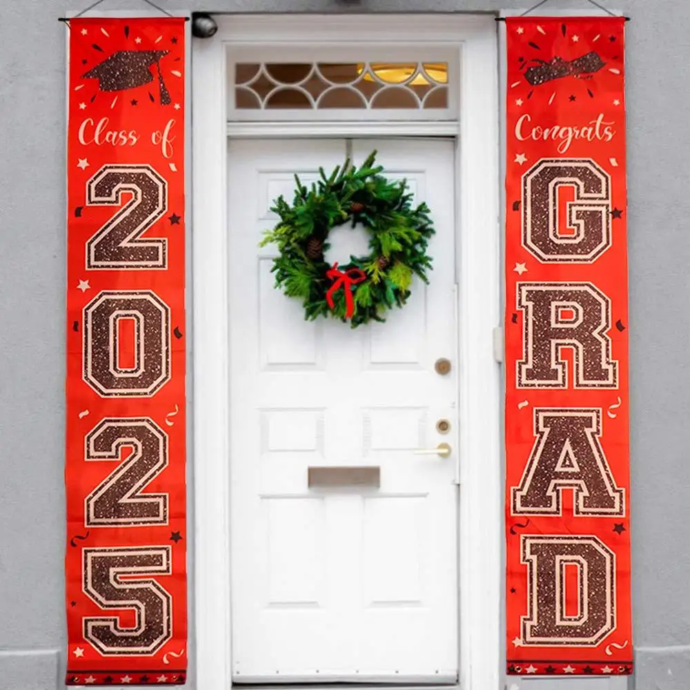 

Red Graduation Porch Sign Banner Congrats Grad Celebrate Graduation Photography Backdrop Polyester Class of 2025