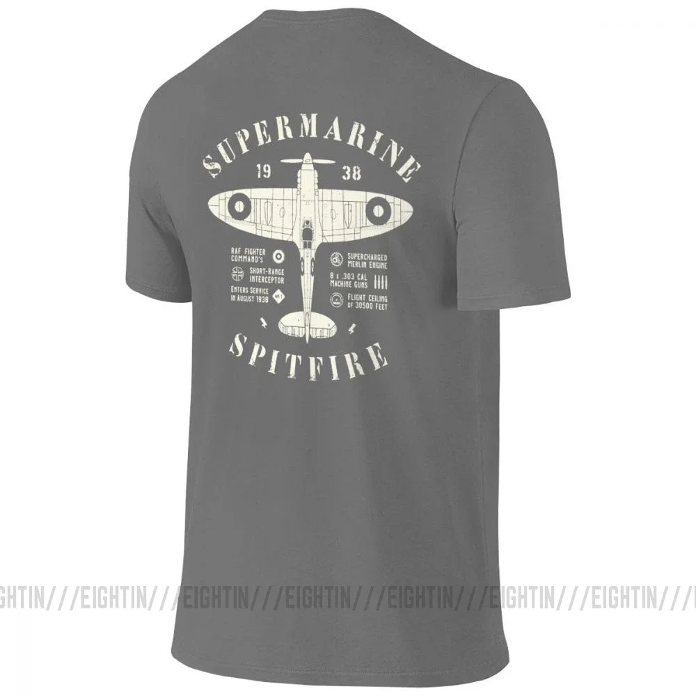 Vintage Fighter Plane Supermarine Spitfire Men T Shirt Front Back Two Sides Aircraft Airplane Tee Short Sleeve T-Shirts Cotton