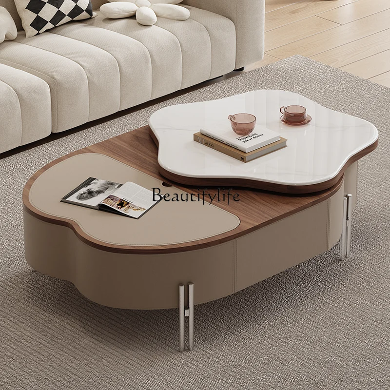 

Microcrystalline stone lifting coffee table small apartment household creative high-end coffee table