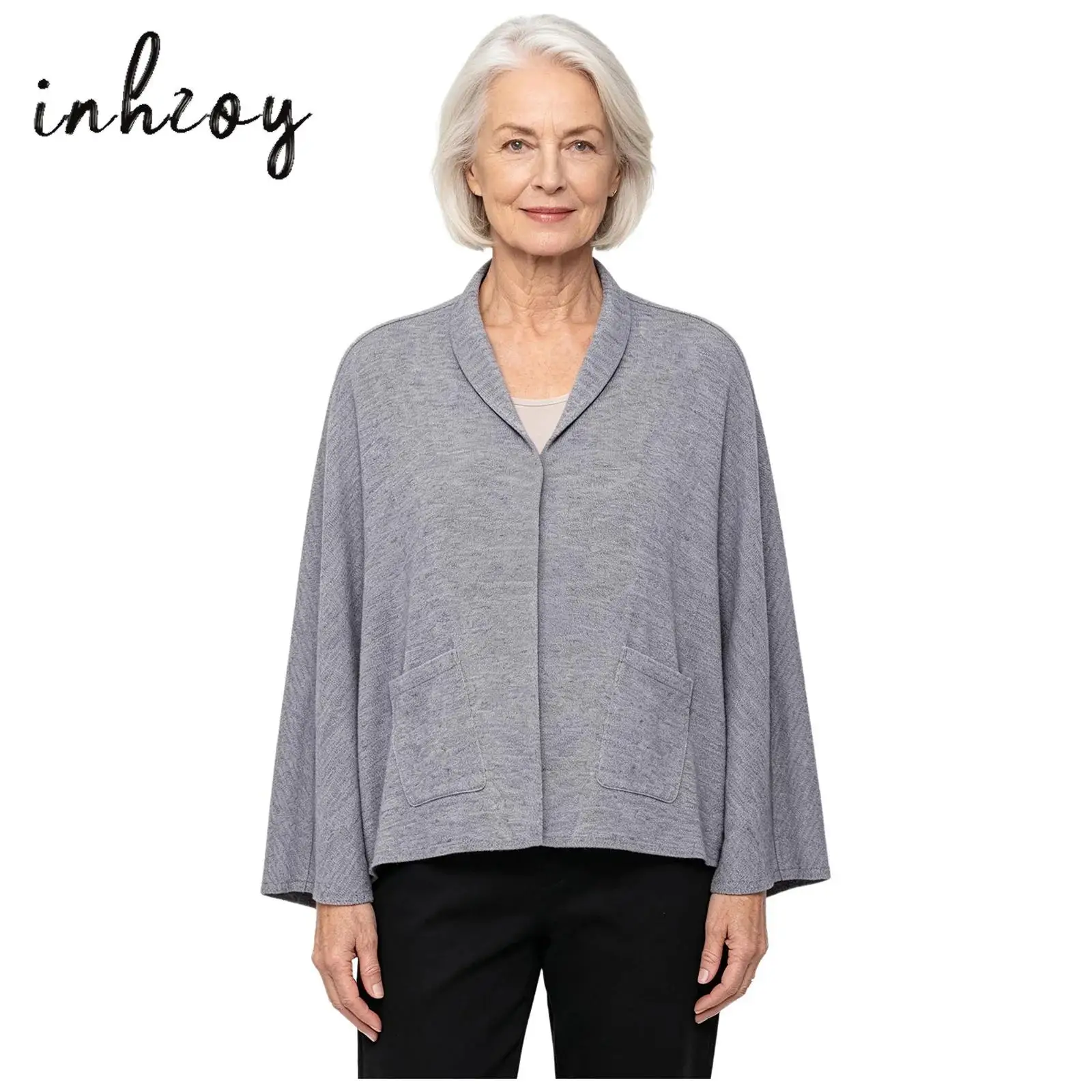 Women Elderly Adaptive Warm Cape Shawls Poncho V Neck Button-down Cardigan with Pockets Special Need Clothes for Nursing Home