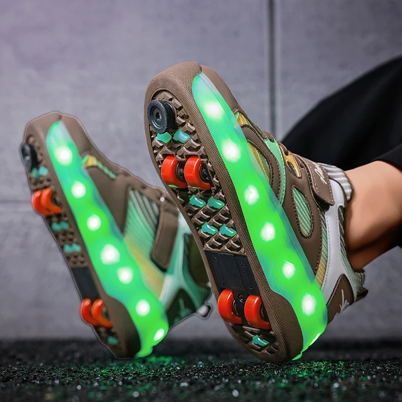 Sapatos masculinos com rodas sapatos de patins para caminhada diária presente das crianças patins de velocidade tênis de corrida com 4 rodas