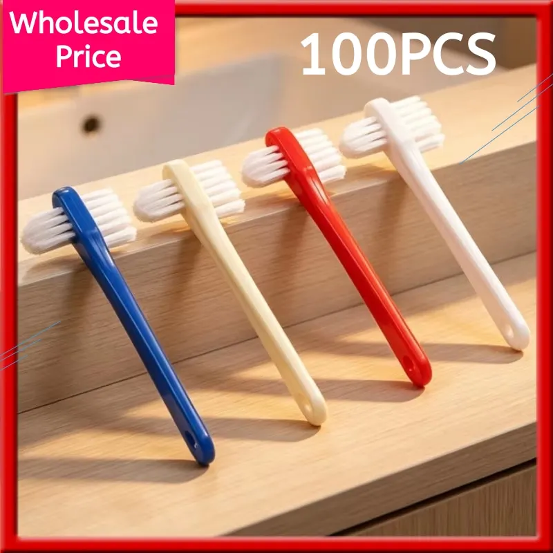 100 Pack Denture Cleaning Brush Portable Hard Double Sided Multi-Layered Bristles False Teeth Toothbrush for Brace Mouth Guard