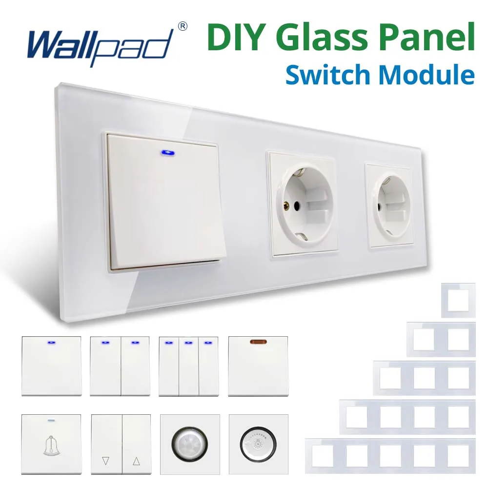 Wallpad White Glass Panel Wall Light Switch Function Key Only DIY Free Combination 52*52mm  1 2 3 4 5  Multiple Frame