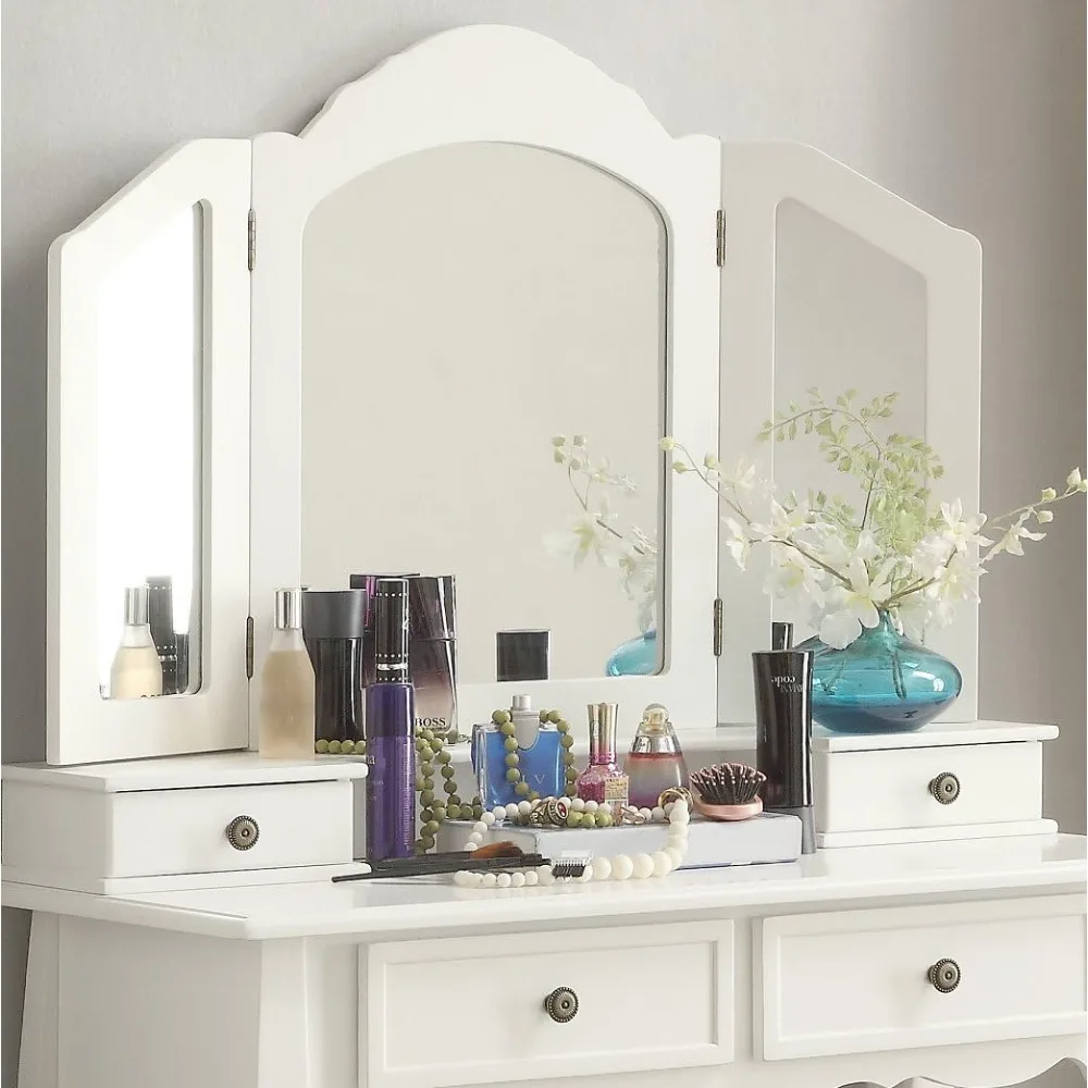 Roundhill Furniture Sanlo Wooden Vanity | Make Up Table and Stool Set