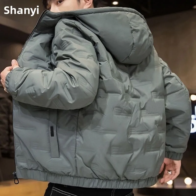 

Men's down Cotton Jacket Winter Thickened Fleece Lined Bread Style Coat Standard Fit Waterproof Lightweight Nylon Youth Casua...