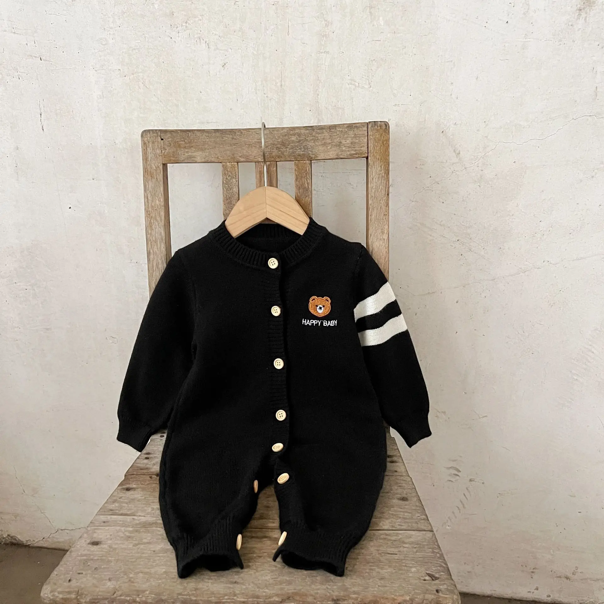 Ins Autumn Newborn Girl Bodysuit Cotton Bear Printed Long Sleeve Baby Girl Jumpsuit Loose Embroidery Toddler Girl Knitted Romper