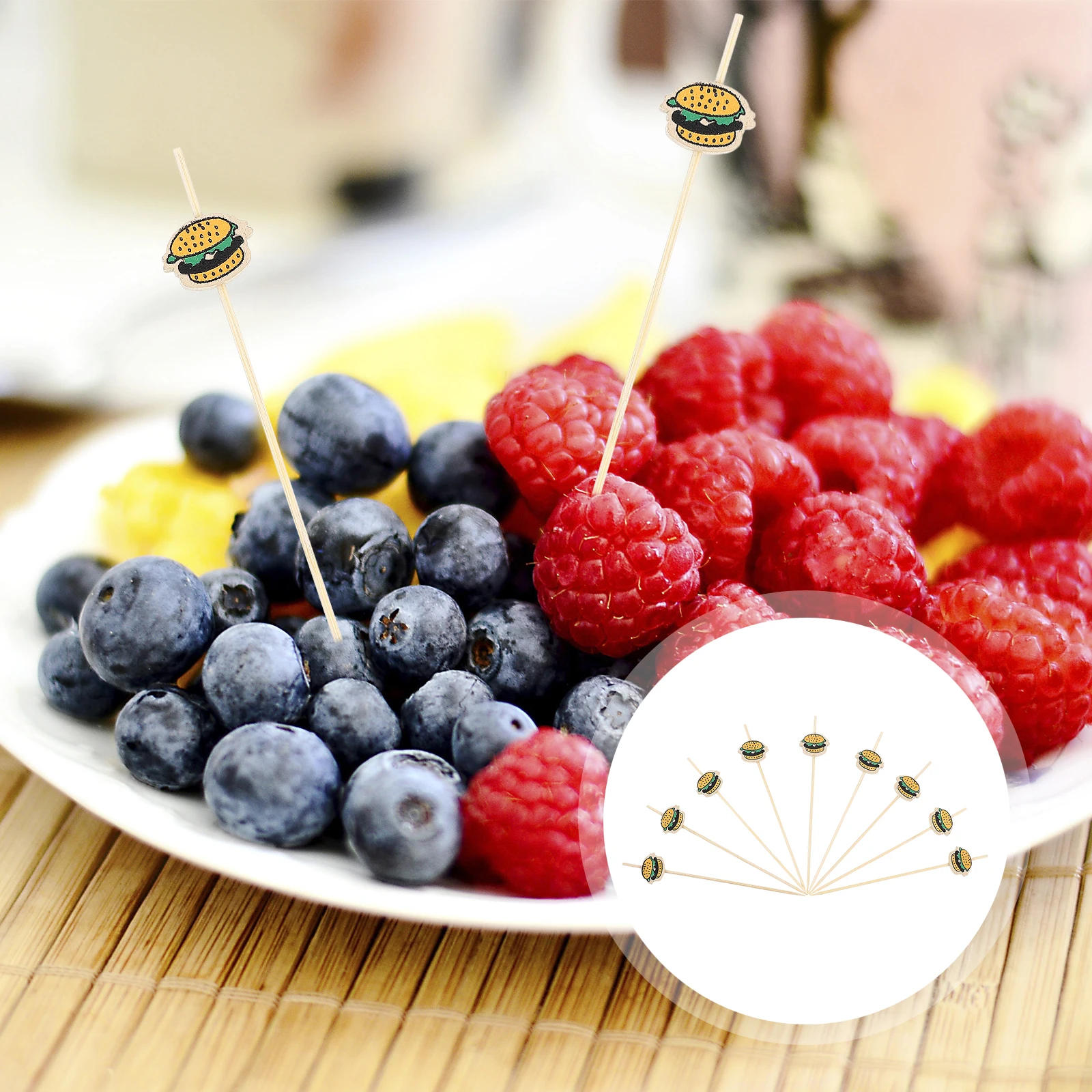 

100pcs Burger Picks Creative Disposable Fruit Sticks For Cake Topper Drink Decor Party Bar Ktv Use Cocktail Sticks Kitchen Bar