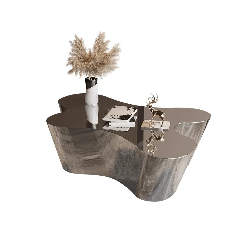Modern minimalist stainless steel irregular coffee table, cloud-shaped metal table, living room home creative side table