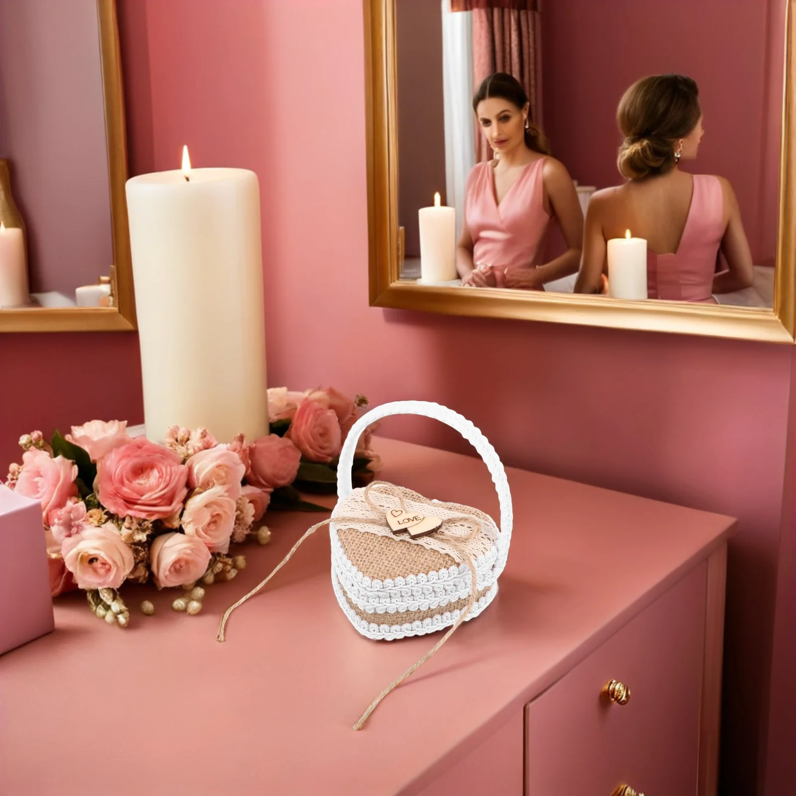 

Rustic Jute Ring Storage Basket For Wedding Ceremony Engagement Proposal Small Portable Wedding Ring Holder With Handle