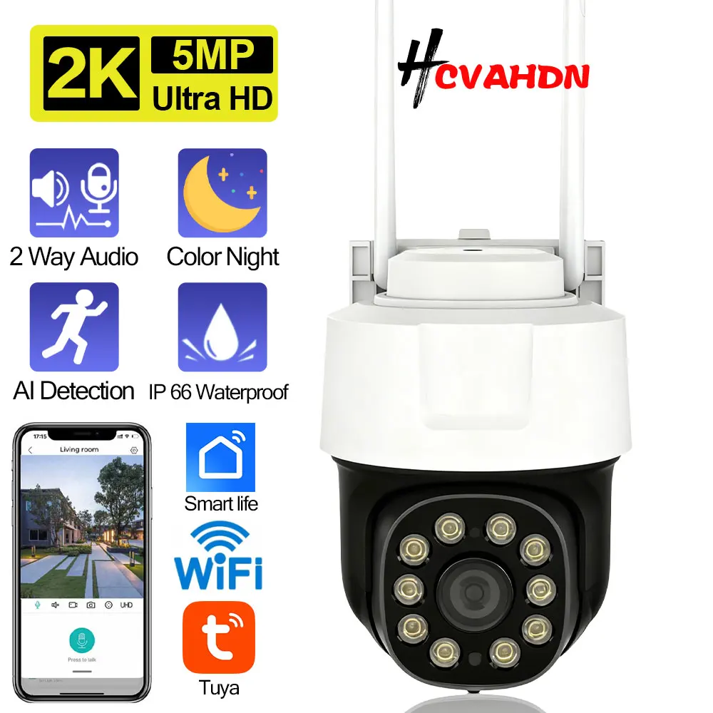 

5MP Tuya Wifi PTZ IP Camera Auto Tracking Outdoor Color Night Vision Wireless Home CCTV Security Surveillance Camera Smart Life