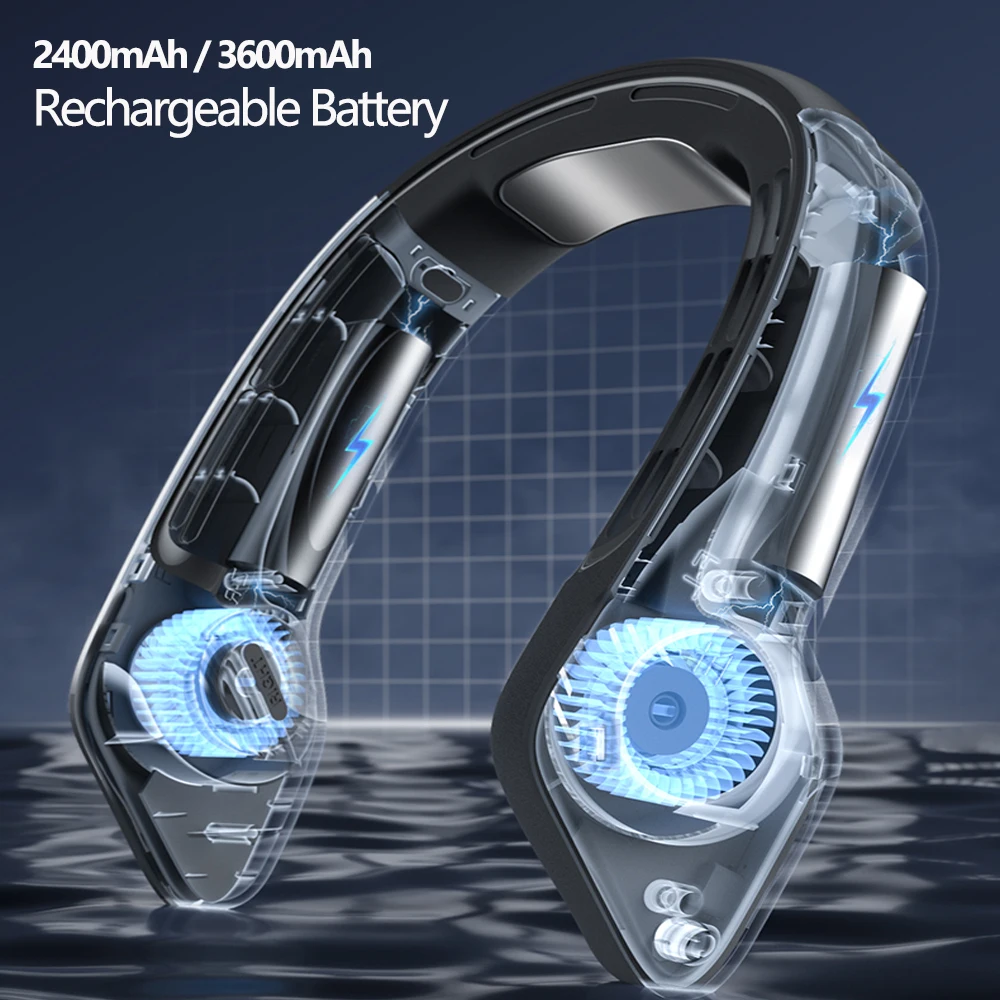 مروحة جديدة صغيرة محمولة للرقبة 3600mAh مروحة تهوية كهربائية صغيرة قابلة للشحن مزودة بمنفذ Usb مبرد يعمل بدون شفرة للسيارة