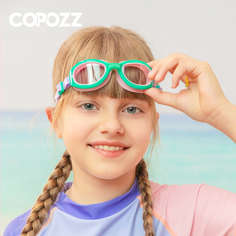 COPOZZ Gafas de natación coloridas para niños, gafas de natación profesionales para niños, gafas de agua con protección UV antiniebla para niño y