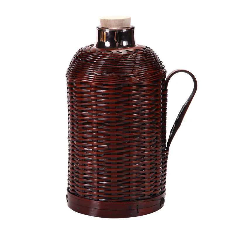 For Pure Handmade Bamboo Woven Kettle Retro Thermos Bottle Household Bamboo Woven Warm Pot Glass Liner Open Kettle Shell
