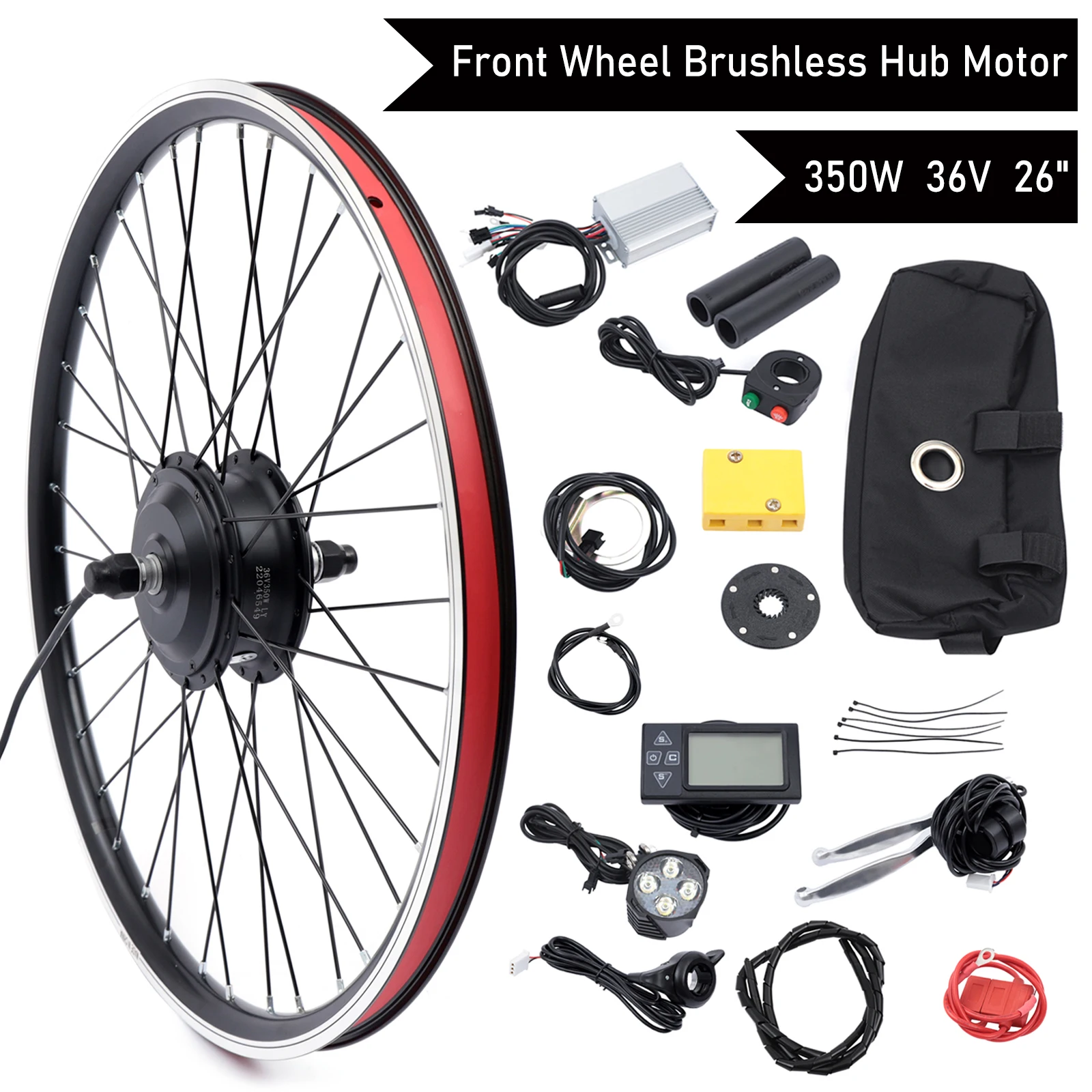 Electric Bike Conversion Kit Front Wheel Motor 350W E Bike Kit 36V Hub Motor 26" Bicycle LCD Display Controller PAS Brake Lever