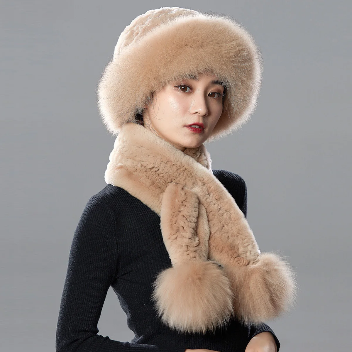 Real Rabbit Fur Hat Warm Beanie Cap Outdoor Headwear Travel Ski Natural Winter Accessories Authentic Fox Fur Ball For Women