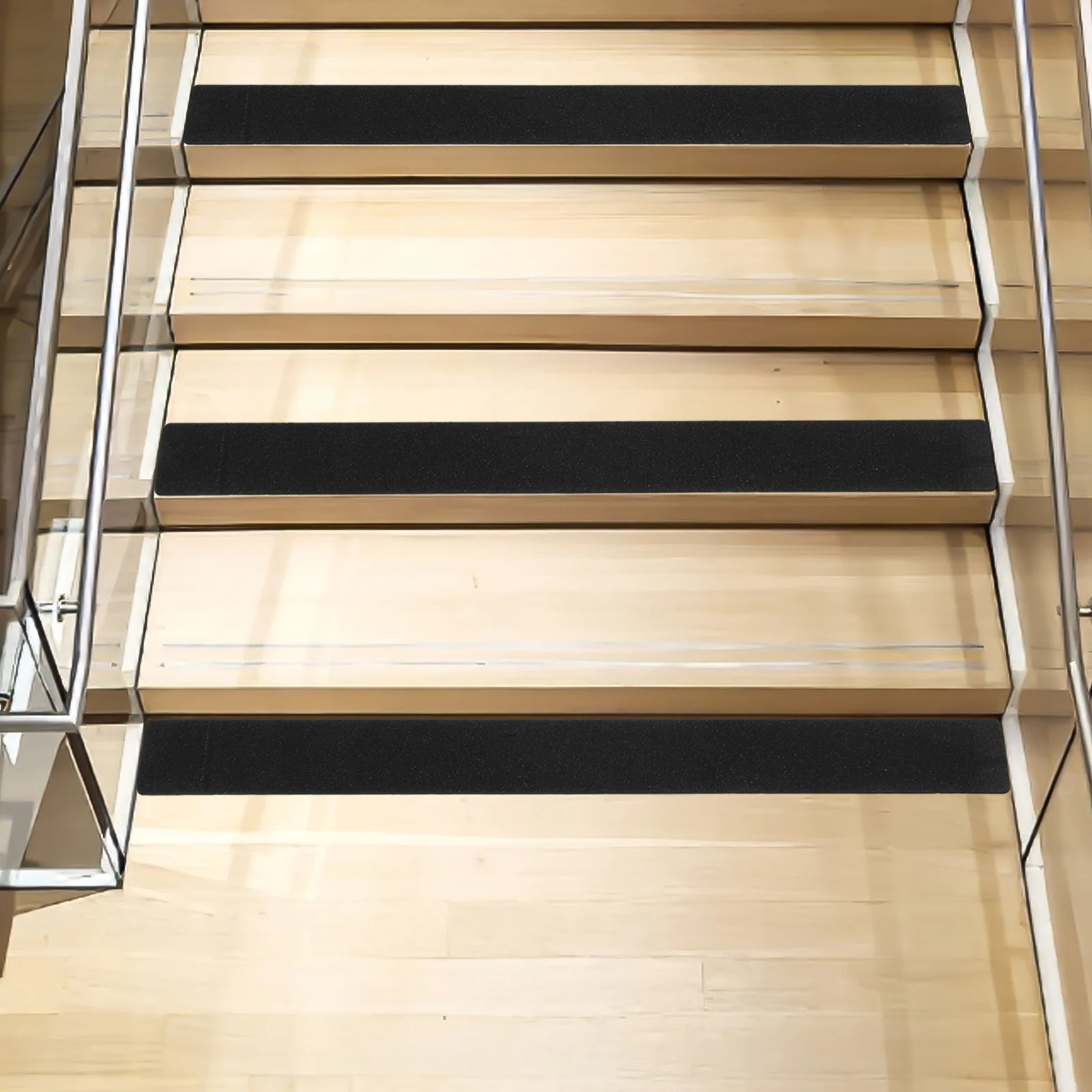 

4 Pcs Non slip Tape Stair Treads Black PVC Anti slip Stickers Durable Surface Easy Cut Carpet Step Mats Outdoor Indoor