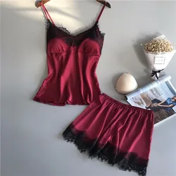 Sling Pajamas Female Summer Soft Silk with Cushion Sleepwear Homewear Gathered Large Size Sexy Nightwear Women Loungewear