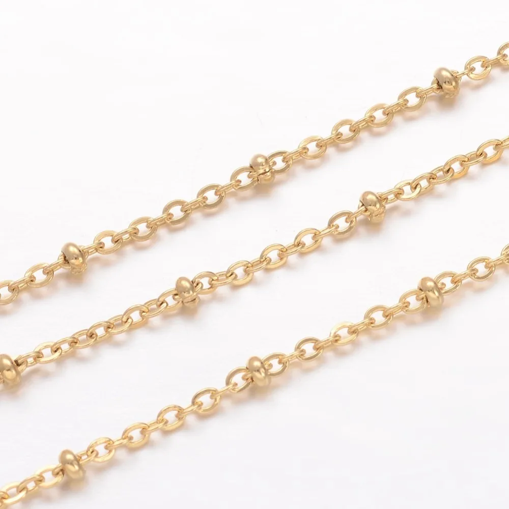 

1 m 2x1.5x0.4mm 304 Stainless Steel Cable Chains, Soldered, Satellite Chains, with Rondelle Beads, Golden