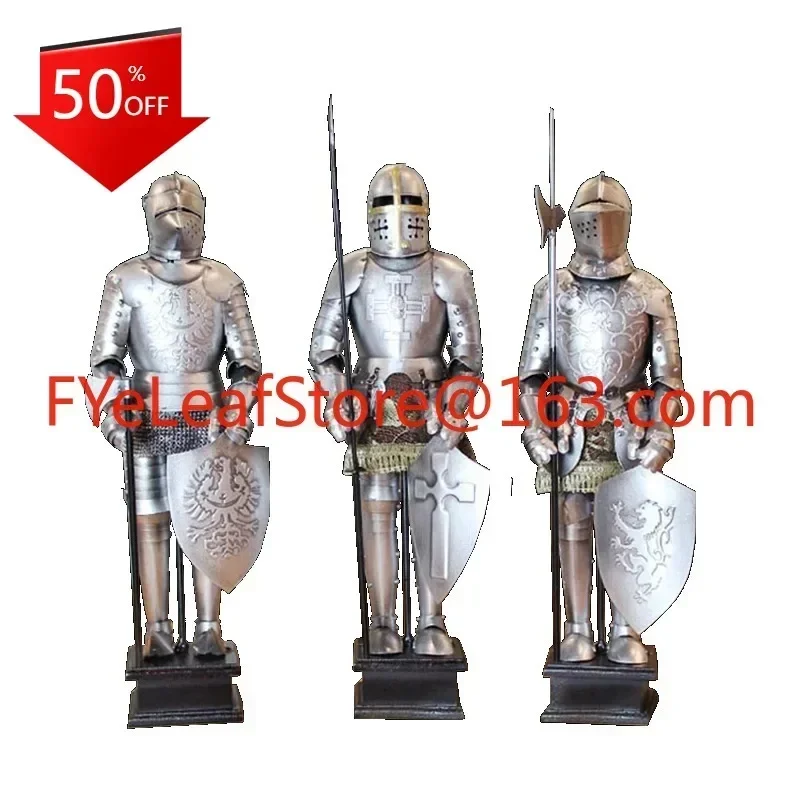 Hot salesEuropean knight armor silver medieval pure handmade soft decoration retro study tabletop ornament