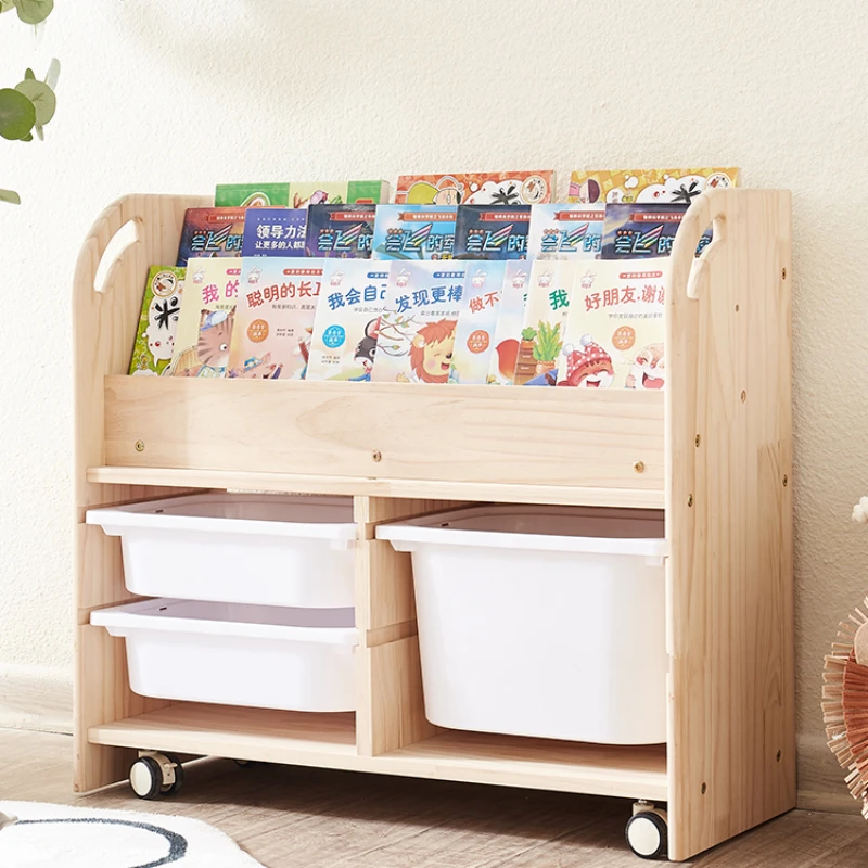 

Children's Bookshelf Home Shelf Solid Wood Reading Picture Book Shelf Simple Bookshelf Movable Storage Cabinet Movable