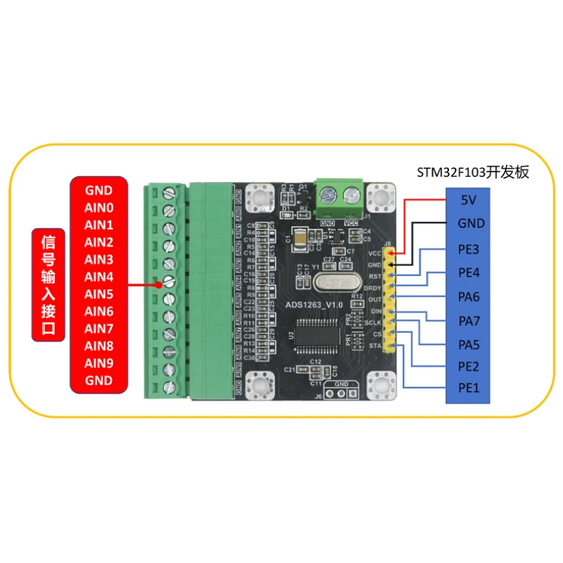 وحدة ADS1263 10 قنوات 32_24 بت 38K دقة منخفضة السرعة ADC الحصول على البيانات وحدة تحويل تناظرية إلى رقمية