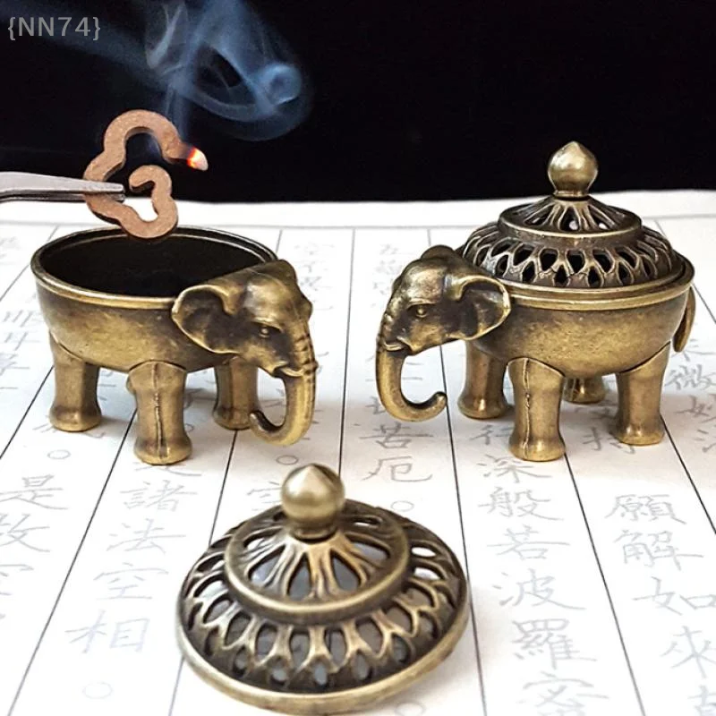 【Ja】Elefant & Lotus Metall-Räuchergefäß – Mit Griff für Yoga-Meditation, Glücksbringer im antiken Stil, Dekoschale für Zuhause