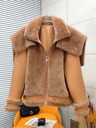 2023 Winter Women Real Natural Merino Sheep Fur Coat Genuine Leather Jacket Thick Warm Luxury Female Coats Locomotive Suit