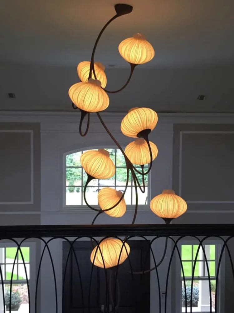 BOSSEN New Designer Adjustable Dimmable Luster Fabric Round Nordic Chandelier Hardware Pendant Ceiling Light for Living Room