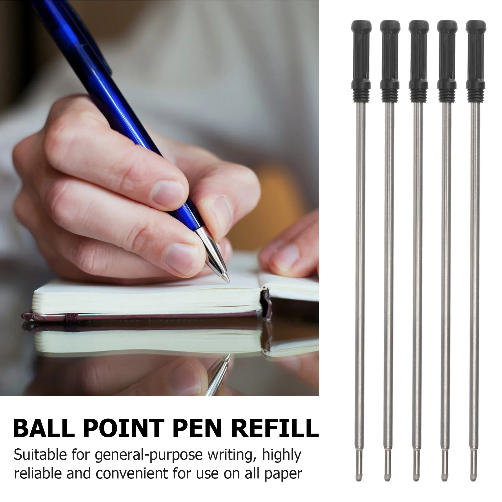 20Pcs Metal Ballpoint Pen Refills Standard Size 115Mm Fine Point Black Ink Smooth Writing Pen Refills for Cross and Other Brand