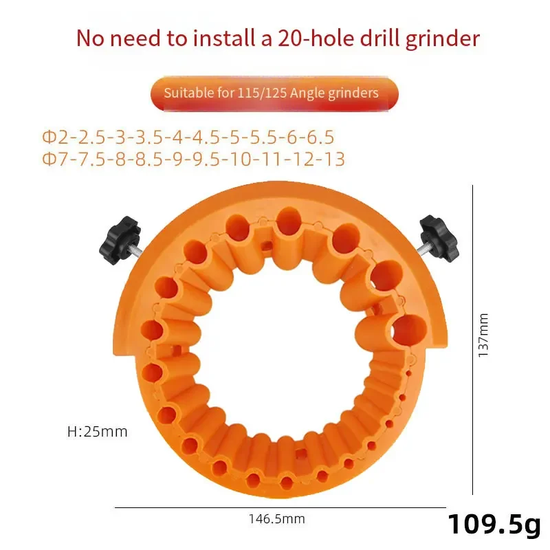 Anti-Stripping Angle Grinder Drill Bit Sharpener 2-13mm 20 Holes with Metal Thread Inserts Fit 115/125 Grinders Renew Old Bits